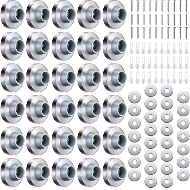 Main image of 50 Pieces Wall Door Stop Bumper Stainless Steel Wall Stops, Silver Wall Mounted Stoppers, with 1-1/8 Inch Round Concave Rubber Protector Stops, for Commercial Residential Doors