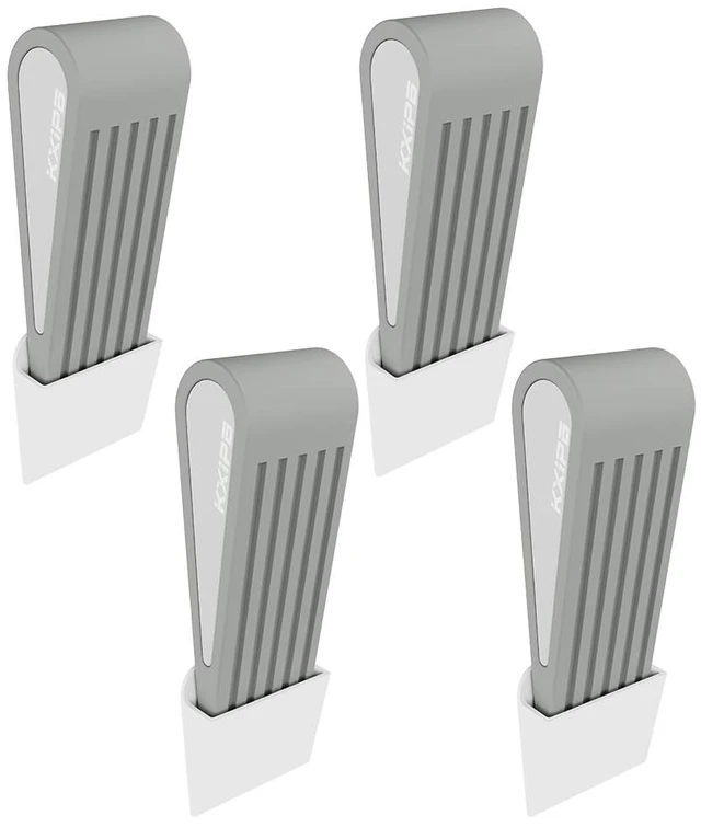Main image of 4 Pack Rubber Door Stopper Wedge - Grey Non-Slip Soft TPR High-Elastic & Zinc Alloy Metal Material Door Stops for Bottom of Heavy Duty Door Wall Protector for Home & School with Self Adhesive Holder