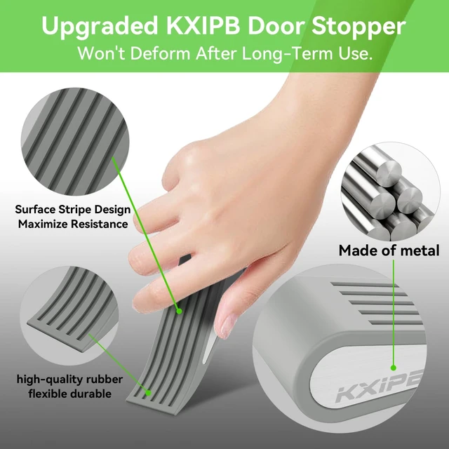 Alt view image 5 of 7 - 4 Pack Rubber Door Stopper Wedge - Grey Non-Slip Soft TPR High-Elastic & Zinc Alloy Metal Material Door Stops for Bottom of Heavy Duty Door Wall Protector for Home & School with Self Adhesive Holder