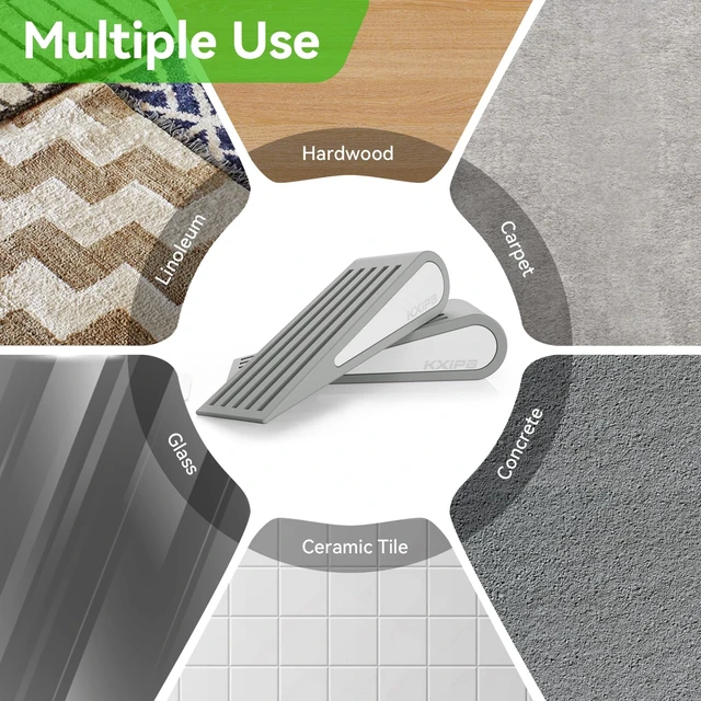 Alt view image 6 of 7 - 4 Pack Rubber Door Stopper Wedge - Grey Non-Slip Soft TPR High-Elastic & Zinc Alloy Metal Material Door Stops for Bottom of Heavy Duty Door Wall Protector for Home & School with Self Adhesive Holder