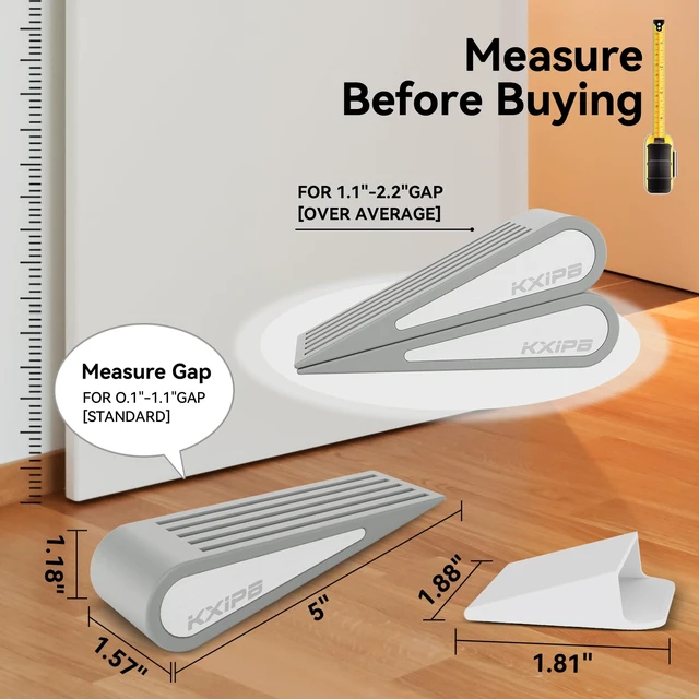 Alt view image 7 of 7 - 4 Pack Rubber Door Stopper Wedge - Grey Non-Slip Soft TPR High-Elastic & Zinc Alloy Metal Material Door Stops for Bottom of Heavy Duty Door Wall Protector for Home & School with Self Adhesive Holder