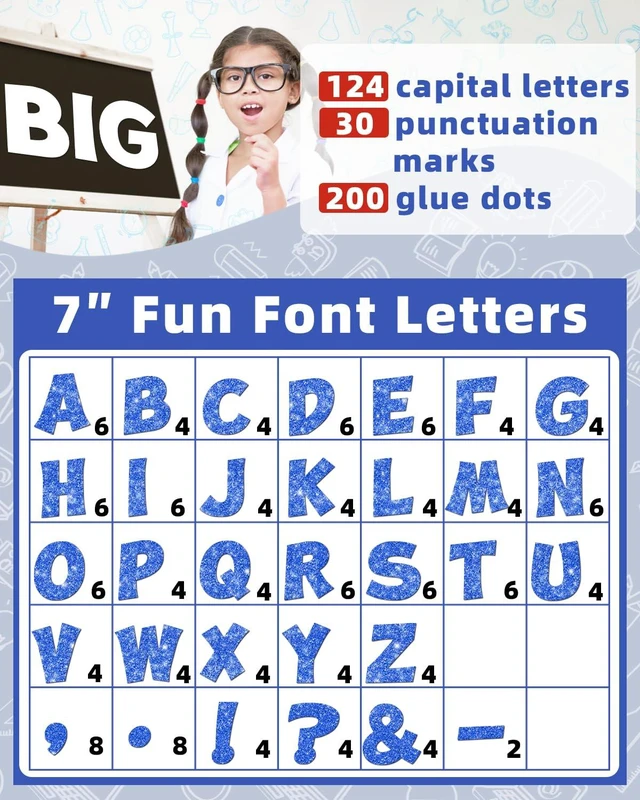 Alt view image 2 of 7 - 154 Pcs Large 7" Glitter Bulletin Board Letters for Classroom Cut Out Letters for Bulletin Board Decorations, Poster Board Letters Alphabet Cutouts for Classroom Wall Decor (Blue)