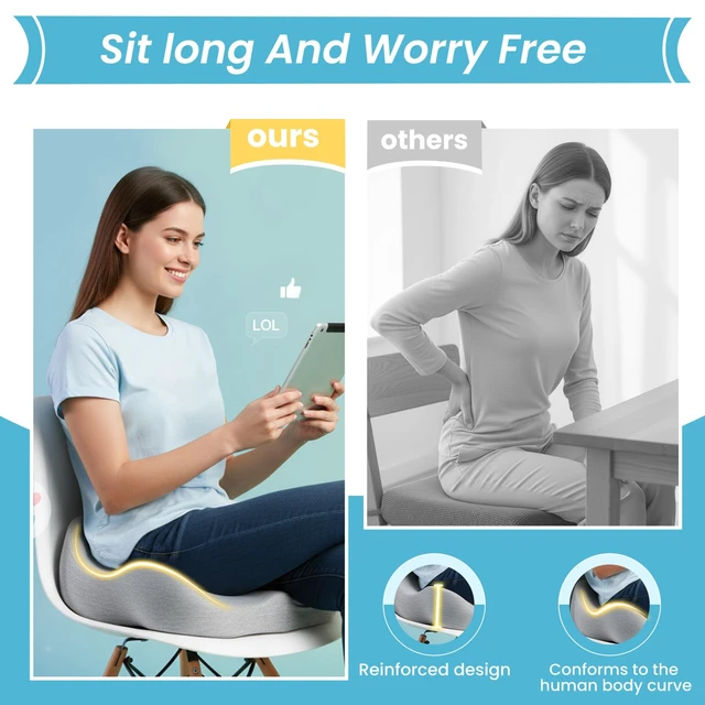 Alt view image 4 of 7 - Seat Cushion,Ergonomic Chair Cushions for Sit Bone Tailbone Pain Relief,Sciatica & Back Support,Memory Foam Butt Pillow for Office,Car,Home,Gaming,Wheelchair