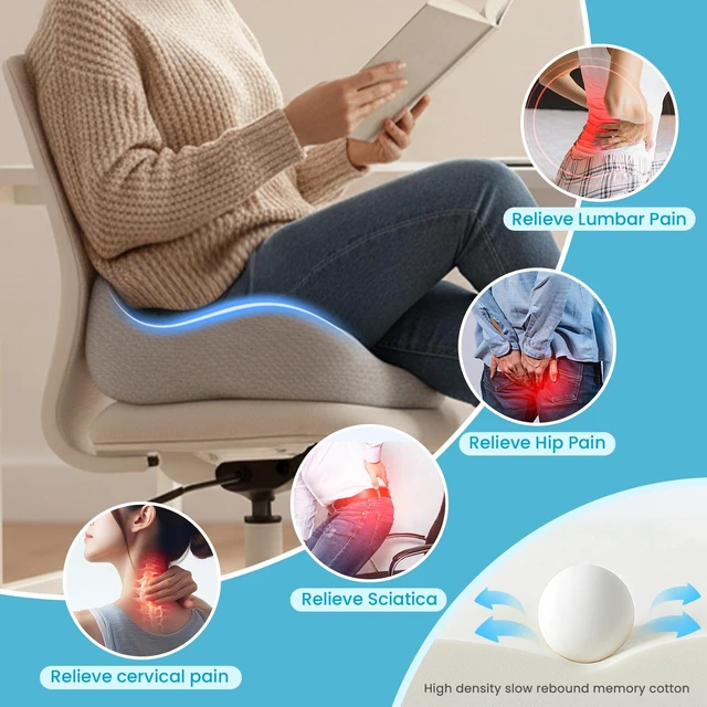 Alt view image 5 of 7 - Seat Cushion,Ergonomic Chair Cushions for Sit Bone Tailbone Pain Relief,Sciatica & Back Support,Memory Foam Butt Pillow for Office,Car,Home,Gaming,Wheelchair