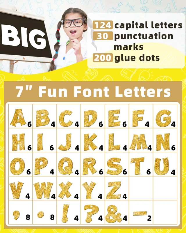 Alt view image 2 of 7 - 154 Pcs Large 7" Glitter Bulletin Board Letters for Classroom Cut Out Letters for Bulletin Board Decorations, Poster Board Letters Alphabet Cutouts for Classroom Wall Decor (Yellow)
