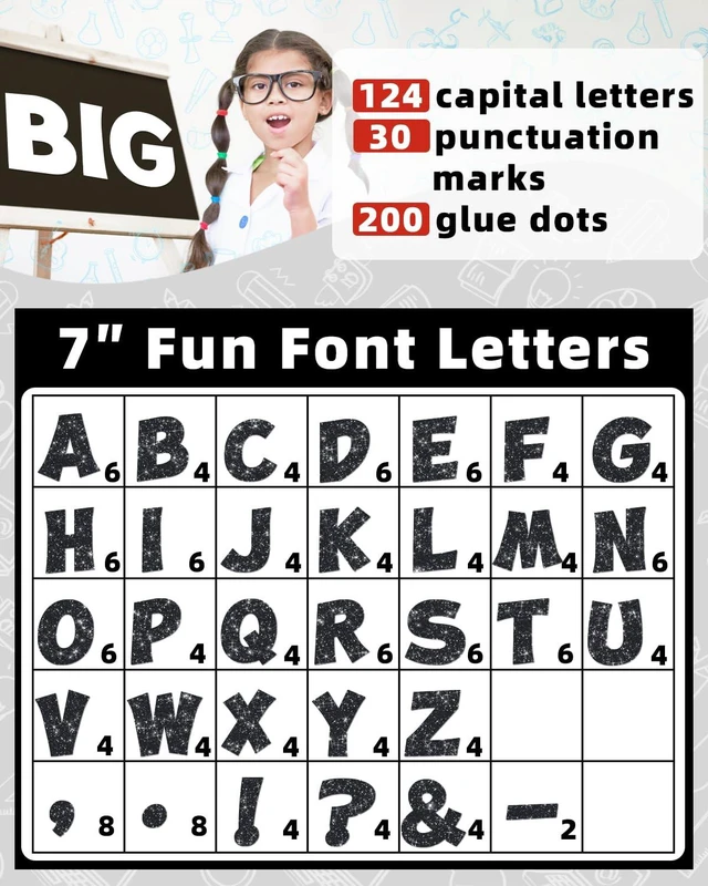 Alt view image 2 of 7 - 154 Pcs Large 7" Glitter Bulletin Board Letters for Classroom Cut Out Letters for Bulletin Board Decorations, Poster Board Letters Alphabet Cutouts for Classroom Wall Decor (Black)
