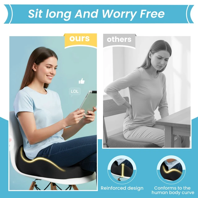 Alt view image 4 of 7 - Seat Cushion,Ergonomic Chair Cushions for Sit Bone Tailbone Pain Relief,Sciatica & Back Support,Memory Foam Butt Pillow for Office,Car,Home,Gaming,Wheelchair