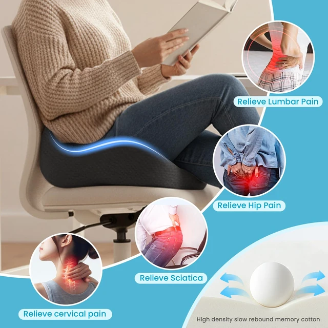 Alt view image 5 of 7 - Seat Cushion,Ergonomic Chair Cushions for Sit Bone Tailbone Pain Relief,Sciatica & Back Support,Memory Foam Butt Pillow for Office,Car,Home,Gaming,Wheelchair
