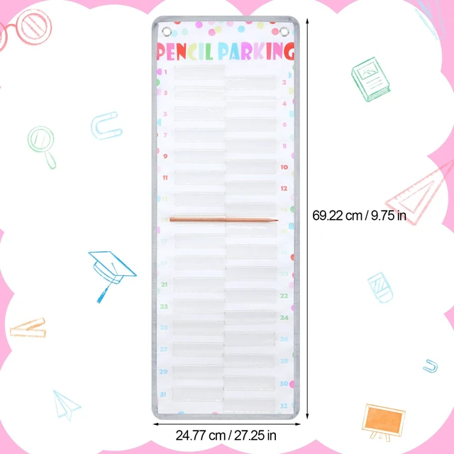 Alt view image 3 of 7 - Pencil Parking Pocket Chart, Classroom Wall Organizer, Colorful Dots Hanging Pencil Dispenser Holder, 32 Numbered Clear Slots, Magnetic Strip & Grommets, Student Back to School Supplies