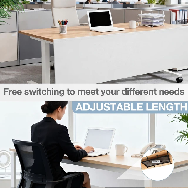 Alt view image 3 of 6 - 60'' Under Desk Privacy Panel Self Adhesive Desk Curtain Skirt White with Cable Management Net, Oxford Fabric Modesty Panel for Standing Desks, Workstations & Home Offices