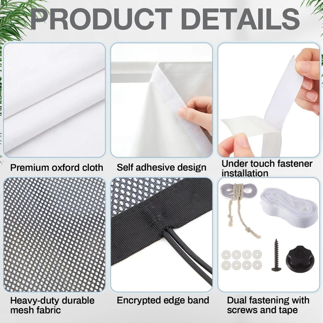 Alt view image 5 of 6 - 60'' Under Desk Privacy Panel Self Adhesive Desk Curtain Skirt White with Cable Management Net, Oxford Fabric Modesty Panel for Standing Desks, Workstations & Home Offices