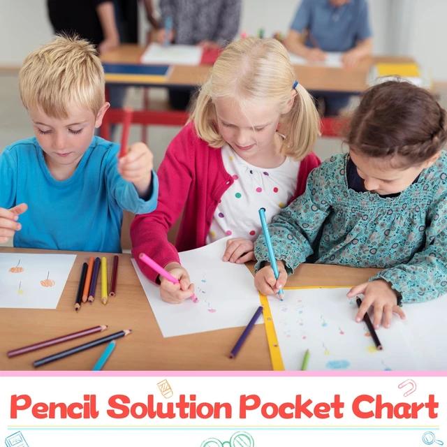 Alt view image 7 of 7 - Pencil Parking Pocket Chart, Classroom Wall Organizer, Colorful Dots Hanging Pencil Dispenser Holder, 32 Numbered Clear Slots, Magnetic Strip & Grommets, Student Back to School Supplies