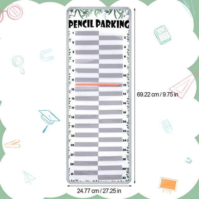 Alt view image 3 of 7 - Pencil Parking Pocket Chart, Classroom Wall Organizer, Fresh Hanging Pencil Dispenser Holder, 32 Numbered Clear Slots, Magnetic Strip & Grommets, Student Back to School Supplies