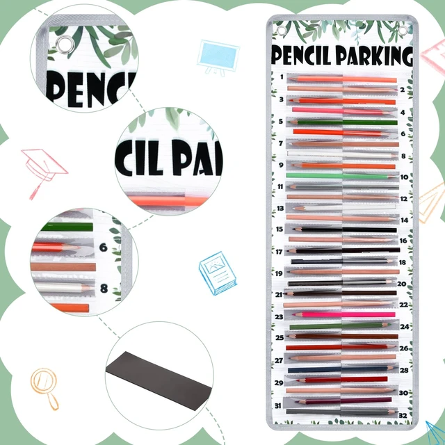 Alt view image 4 of 7 - Pencil Parking Pocket Chart, Classroom Wall Organizer, Fresh Hanging Pencil Dispenser Holder, 32 Numbered Clear Slots, Magnetic Strip & Grommets, Student Back to School Supplies