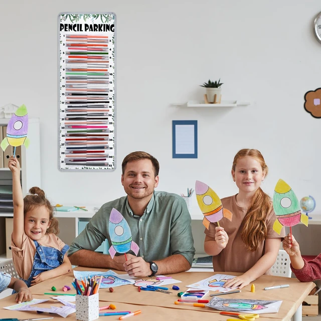 Alt view image 5 of 7 - Pencil Parking Pocket Chart, Classroom Wall Organizer, Fresh Hanging Pencil Dispenser Holder, 32 Numbered Clear Slots, Magnetic Strip & Grommets, Student Back to School Supplies