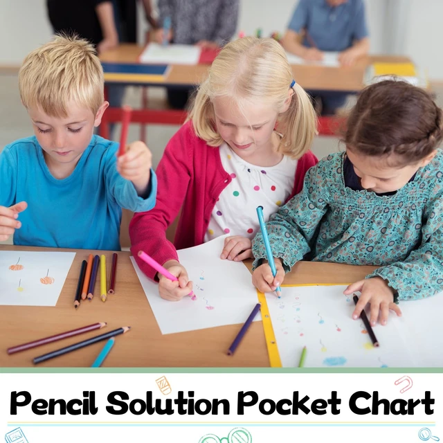 Alt view image 6 of 7 - Pencil Parking Pocket Chart, Classroom Wall Organizer, Fresh Hanging Pencil Dispenser Holder, 32 Numbered Clear Slots, Magnetic Strip & Grommets, Student Back to School Supplies