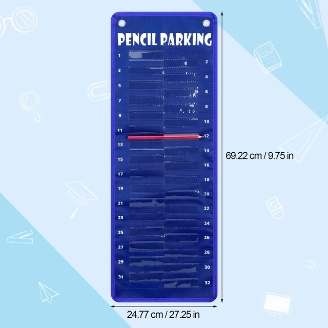 Alt view image 4 of 6 - Pencil Parking Pocket Chart, Classroom Wall Organizer, Simple Hanging Pencil Dispenser Holder, 32 Numbered Clear Slots, Magnetic Strip & Grommets, Student Back to School Supplies