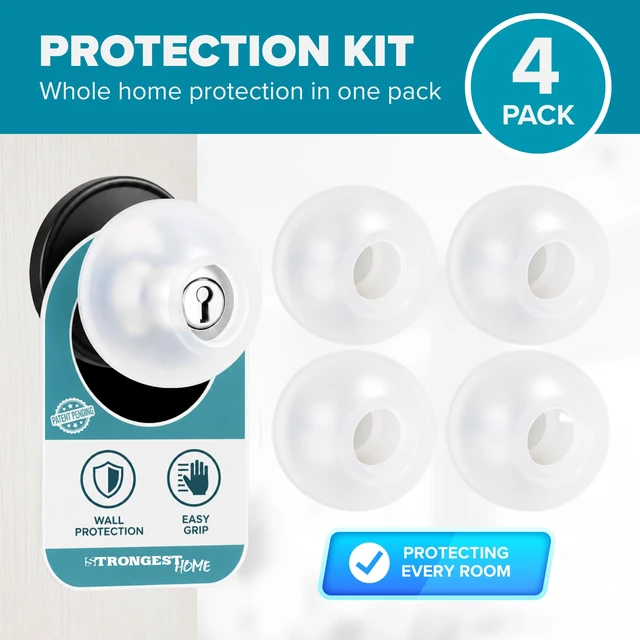 Alt view image 2 of 7 - Clear Silicone Door Knob Cover & Wall Protector Soft Rubber Handle Grip for Arthritis Support and Quiet Damage Prevention (4 Pack)