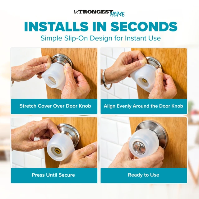Alt view image 7 of 7 - Clear Silicone Door Knob Cover & Wall Protector Soft Rubber Handle Grip for Arthritis Support and Quiet Damage Prevention (4 Pack)