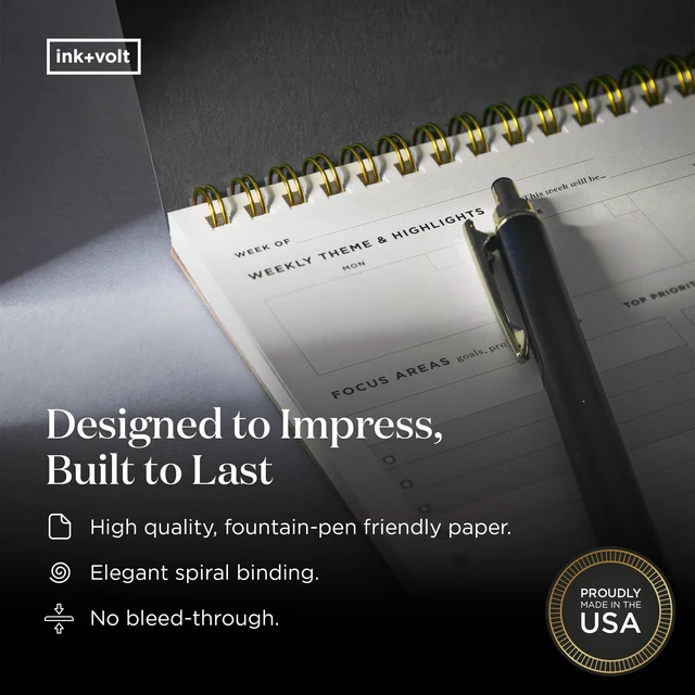 Alt view image 5 of 7 - Dashboard Spiral Deskpad Undated Weekly Planner Notepad w/ 52 Undated Sheets, Premium Productivity Planner, Minimalist Weekly to do List for Work & Study A4 Size, Black - Made in the USA