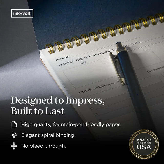 Alt view image 5 of 7 - Dashboard Spiral Deskpad Undated Weekly Planner Notepad w/ 52 Undated Sheets, Premium Productivity Planner, Minimalist Weekly to do List for Work & Study A4 Size, Navy - Made in the USA