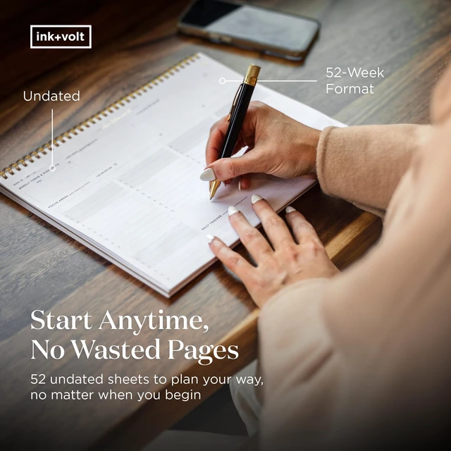 Alt view image 7 of 7 - Dashboard Spiral Deskpad Undated Weekly Planner Notepad w/ 52 Undated Sheets, Premium Productivity Planner, Minimalist Weekly to do List for Work & Study A4 Size, Navy - Made in the USA