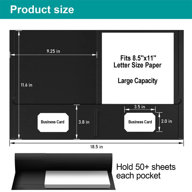 Alt view image 2 of 7 - 2 Pocket Folders, 100 Pack, Black Paper File Folders with Pockets Two Pocket Folders, Fit Letter Size Paper, for School, Office, Home, Business