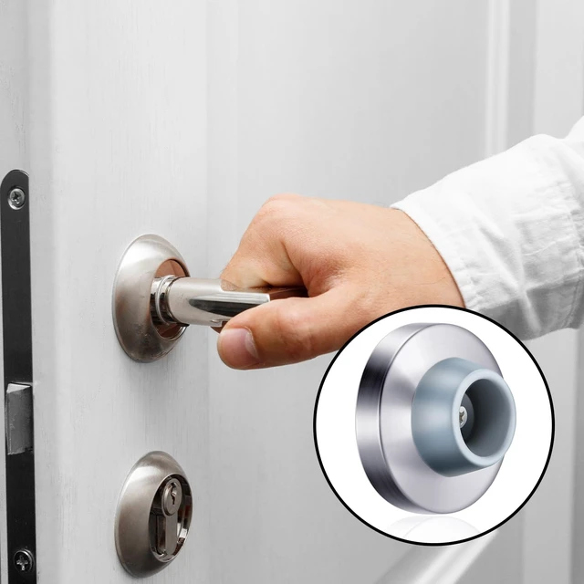 Alt view image 6 of 7 - 50 Pieces Wall Door Stop Bumper Stainless Steel Wall Stops, Silver Wall Mounted Stoppers, with 1-1/8 Inch Round Concave Rubber Protector Stops, for Commercial Residential Doors