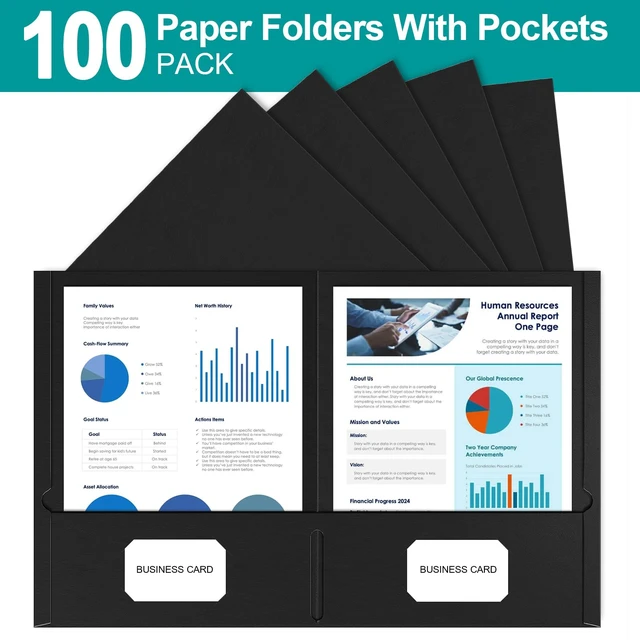 Alt view image 5 of 7 - 2 Pocket Folders, 100 Pack, Black Paper File Folders with Pockets Two Pocket Folders, Fit Letter Size Paper, for School, Office, Home, Business