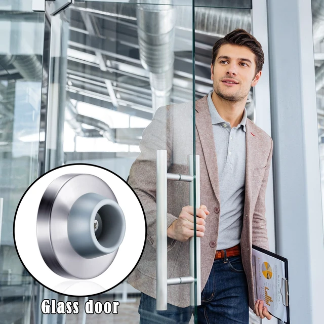 Alt view image 7 of 7 - 50 Pieces Wall Door Stop Bumper Stainless Steel Wall Stops, Silver Wall Mounted Stoppers, with 1-1/8 Inch Round Concave Rubber Protector Stops, for Commercial Residential Doors