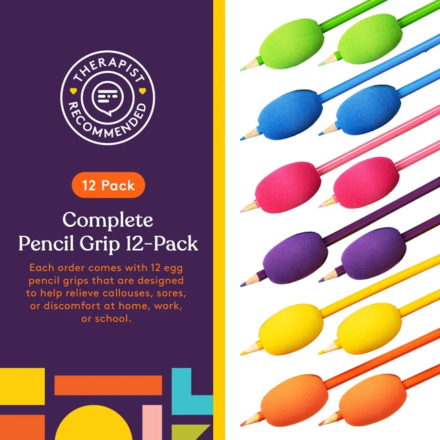 Alt view image 2 of 7 - Egg Pen-Pencil Grips for Kids and Adults Colorful, Cushioned Holders for Handwriting, Drawing, Coloring - Ergonomic Right or Left-Handed Use - Reusable (Multiple Colors-12 Pack)