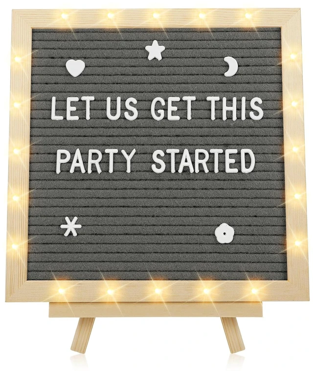 Main image of 10×10" Light up Felt Letter Board with Changeable Letters & Tripod Custom Message Sign, Will You Be My Girlfriend/Baby Announcement/Pregnancy/Birthday/Halloween Decor, Grey