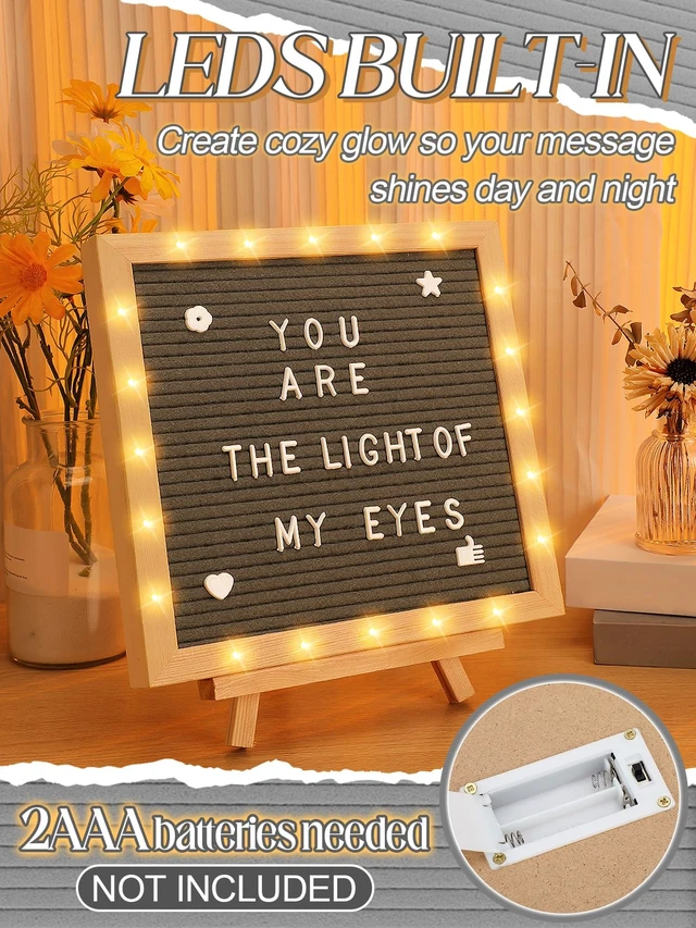 Alt view image 3 of 7 - 10×10" Light up Felt Letter Board with Changeable Letters & Tripod Custom Message Sign, Will You Be My Girlfriend/Baby Announcement/Pregnancy/Birthday/Halloween Decor, Grey