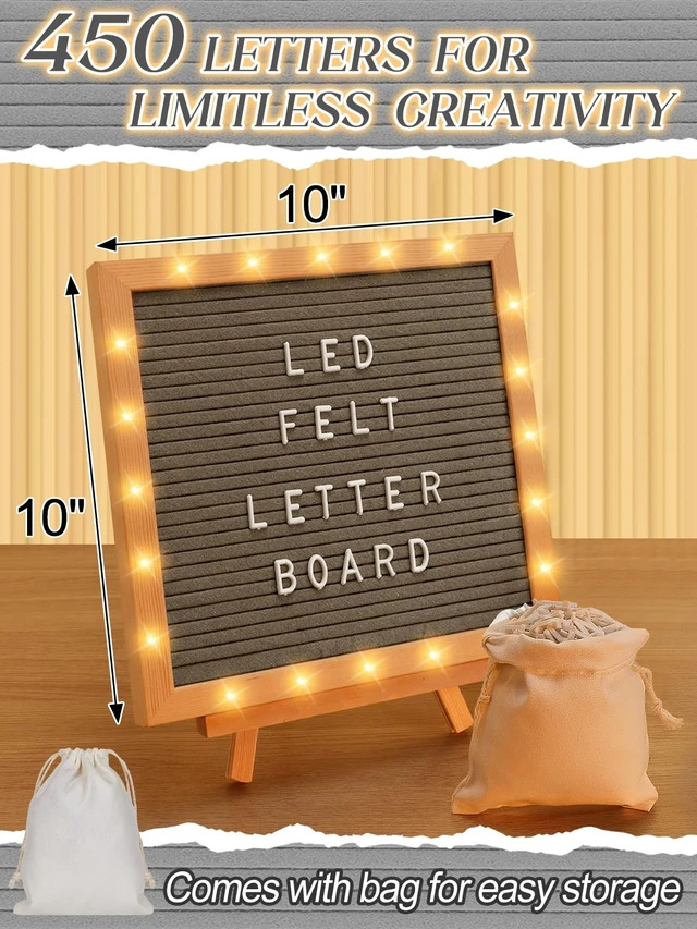 Alt view image 4 of 7 - 10×10" Light up Felt Letter Board with Changeable Letters & Tripod Custom Message Sign, Will You Be My Girlfriend/Baby Announcement/Pregnancy/Birthday/Halloween Decor, Grey