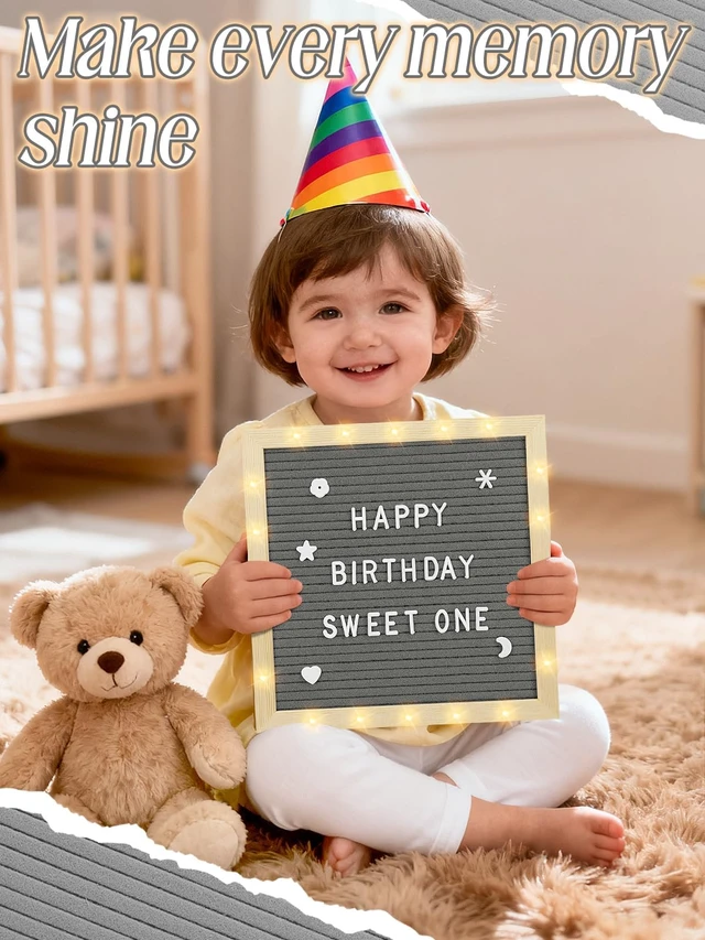 Alt view image 5 of 7 - 10×10" Light up Felt Letter Board with Changeable Letters & Tripod Custom Message Sign, Will You Be My Girlfriend/Baby Announcement/Pregnancy/Birthday/Halloween Decor, Grey