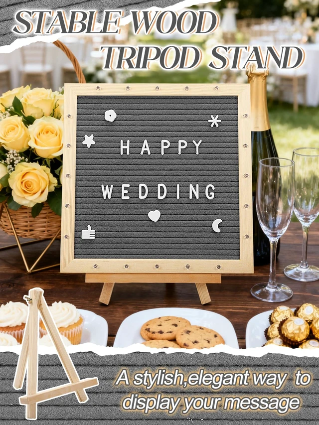 Alt view image 6 of 7 - 10×10" Light up Felt Letter Board with Changeable Letters & Tripod Custom Message Sign, Will You Be My Girlfriend/Baby Announcement/Pregnancy/Birthday/Halloween Decor, Grey