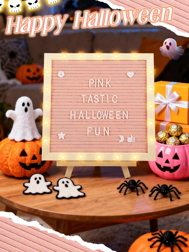 Alt view image 2 of 7 - 10×10" Light up Felt Letter Board with Changeable Letters & Tripod Custom Message Sign, Will You Be My Girlfriend/Baby Announcement/Pregnancy/Birthday/Halloween Decor, Pink