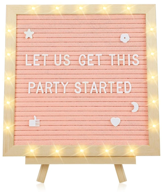 Main image of 10×10" Light up Felt Letter Board with Changeable Letters & Tripod Custom Message Sign, Will You Be My Girlfriend/Baby Announcement/Pregnancy/Birthday/Halloween Decor, Pink