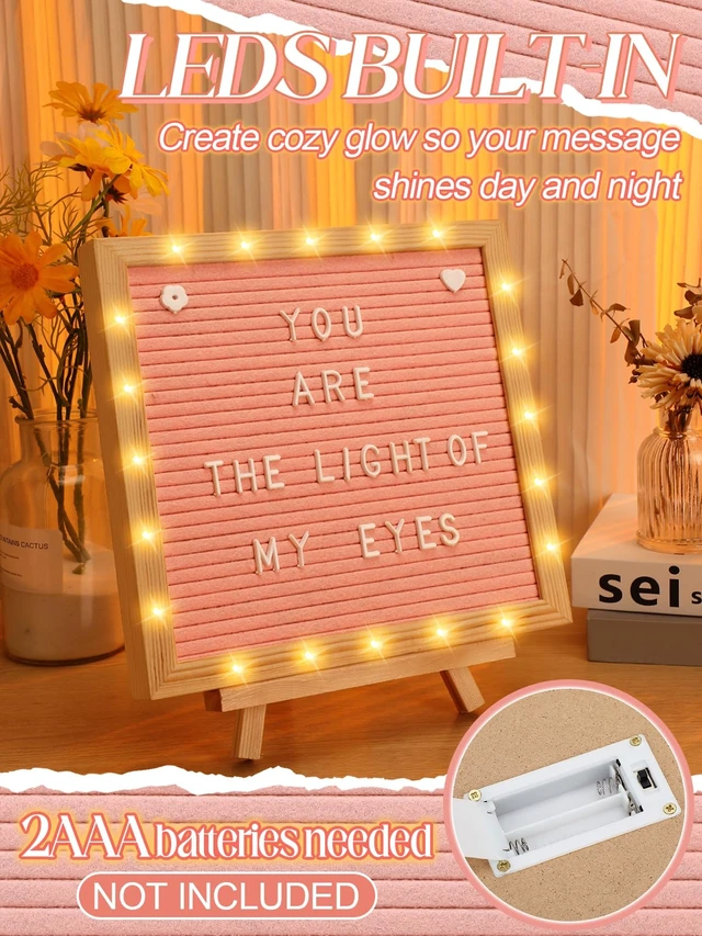 Alt view image 3 of 7 - 10×10" Light up Felt Letter Board with Changeable Letters & Tripod Custom Message Sign, Will You Be My Girlfriend/Baby Announcement/Pregnancy/Birthday/Halloween Decor, Pink