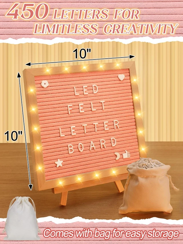 Alt view image 4 of 7 - 10×10" Light up Felt Letter Board with Changeable Letters & Tripod Custom Message Sign, Will You Be My Girlfriend/Baby Announcement/Pregnancy/Birthday/Halloween Decor, Pink