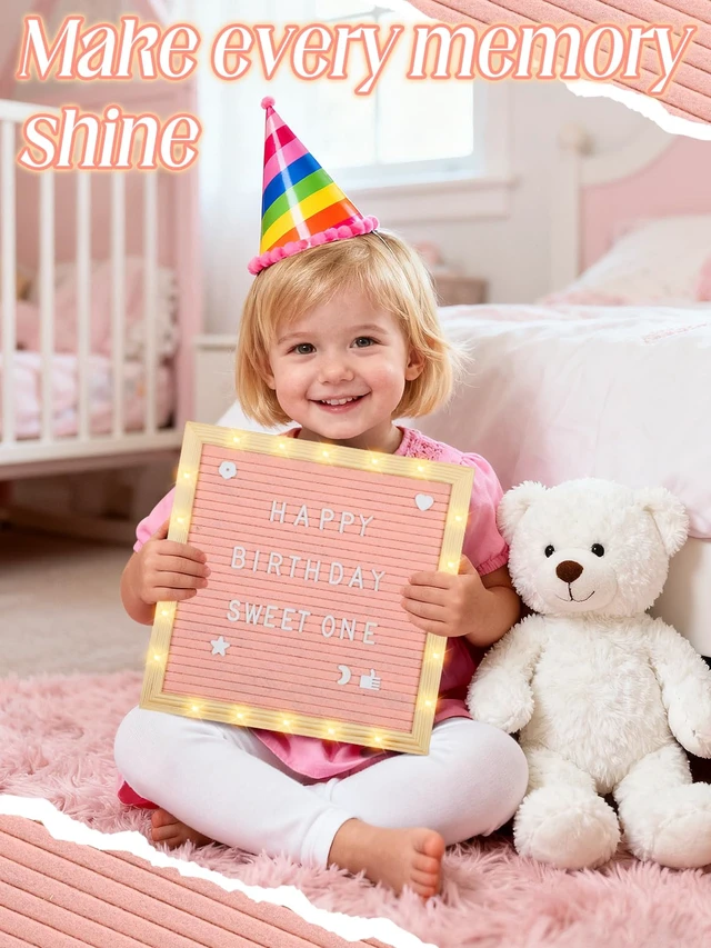 Alt view image 5 of 7 - 10×10" Light up Felt Letter Board with Changeable Letters & Tripod Custom Message Sign, Will You Be My Girlfriend/Baby Announcement/Pregnancy/Birthday/Halloween Decor, Pink