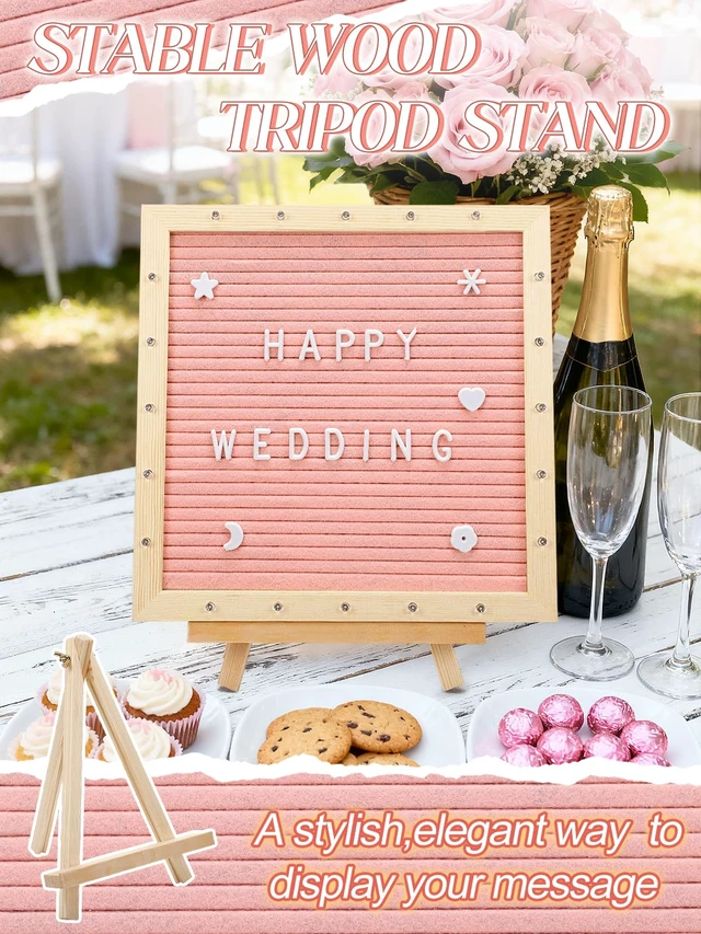 Alt view image 6 of 7 - 10×10" Light up Felt Letter Board with Changeable Letters & Tripod Custom Message Sign, Will You Be My Girlfriend/Baby Announcement/Pregnancy/Birthday/Halloween Decor, Pink