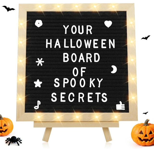 Main image of 10×10" Light up Felt Letter Board with Changeable Letters & Tripod Custom Message Sign, Will You Be My Girlfriend/Baby Announcement/Pregnancy/Birthday/Halloween Decor, Black