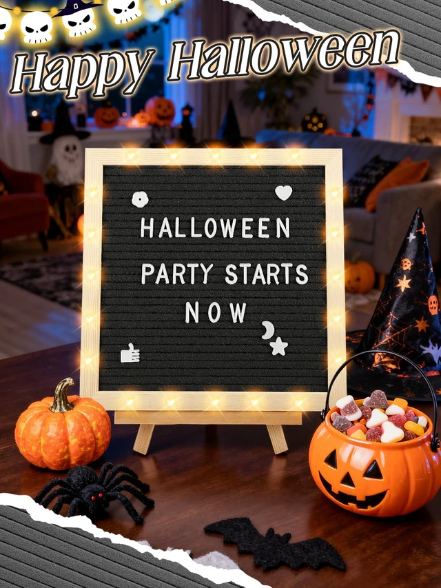 Alt view image 2 of 7 - 10×10" Light up Felt Letter Board with Changeable Letters & Tripod Custom Message Sign, Will You Be My Girlfriend/Baby Announcement/Pregnancy/Birthday/Halloween Decor, Black