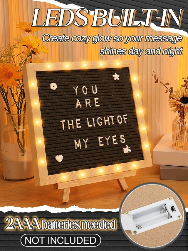Alt view image 3 of 7 - 10×10" Light up Felt Letter Board with Changeable Letters & Tripod Custom Message Sign, Will You Be My Girlfriend/Baby Announcement/Pregnancy/Birthday/Halloween Decor, Black