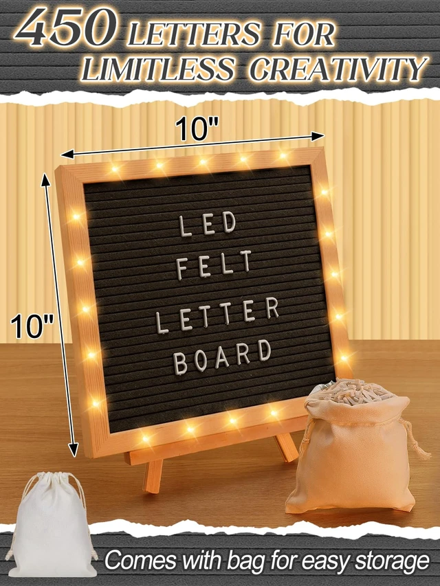 Alt view image 4 of 7 - 10×10" Light up Felt Letter Board with Changeable Letters & Tripod Custom Message Sign, Will You Be My Girlfriend/Baby Announcement/Pregnancy/Birthday/Halloween Decor, Black