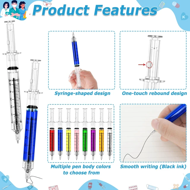 Alt view image 4 of 7 - 120PCS Syringe Pens Bulk, Fun Ballpoint Pens, Black Ink Pens for Nurses 8 Assorted Colors, 5" Ballpoint Pens, Novelty Design, Black Ink Writing Pens, Nurse Week Gifts, Nursing School Supplies