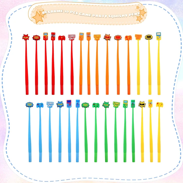 Alt view image 2 of 7 - 30 PCS Video Game Party Favors, Cute Pens Game Gifts Black ink, soft silicone toppers, Prize kids for classroom rewards, boy birthday party favors