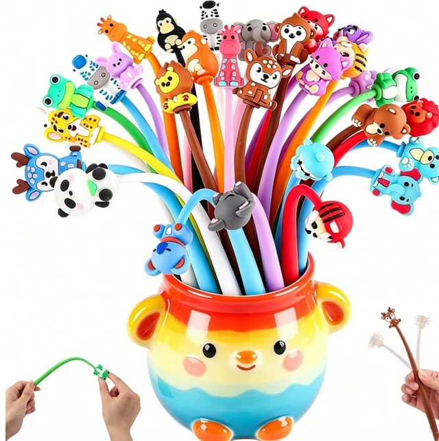 Main image of 30 Pack Safari Animal Pens, Cute Silicone Prize Pens Soft Silicone Grip, Swinging Animal Toppers, Smooth Writing, Classroom Prizes, Party Favors for Kids 8-12