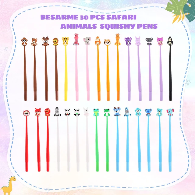 Alt view image 2 of 7 - 30 Pack Safari Animal Pens, Cute Silicone Prize Pens Soft Silicone Grip, Swinging Animal Toppers, Smooth Writing, Classroom Prizes, Party Favors for Kids 8-12
